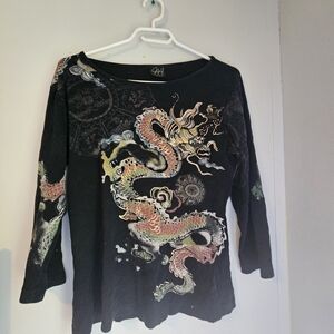 Womens Black Dragon Print Top by Unknown Brand